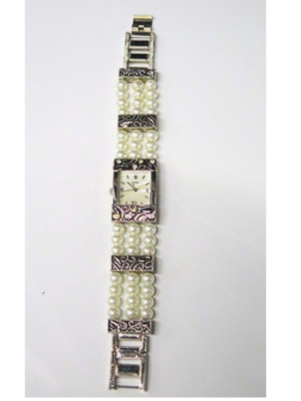 Estate Faux Pearl Rectangle Dress Watch